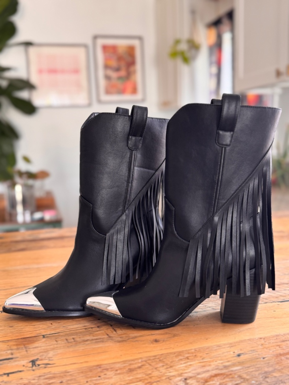 Lulu's Black Fringe Western Boots, Size 7.5 - Picture 5 of 9